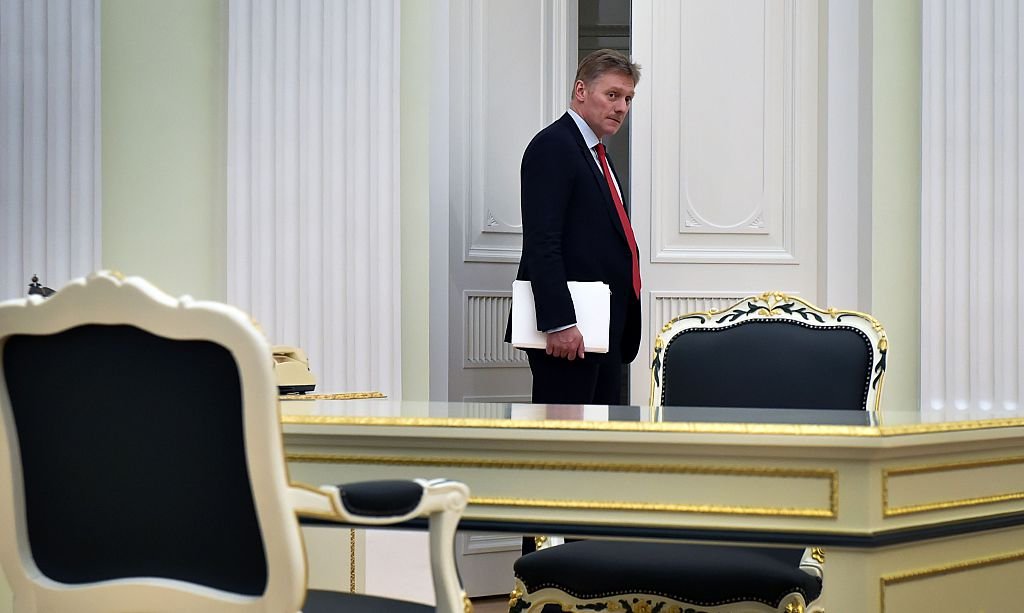 Kremlin spokesman Dmitry Peskov entering a hall at the Kremlin in Moscow on on March 24, 2016. (Alexander  Nemenov/AFP/Getty Images)