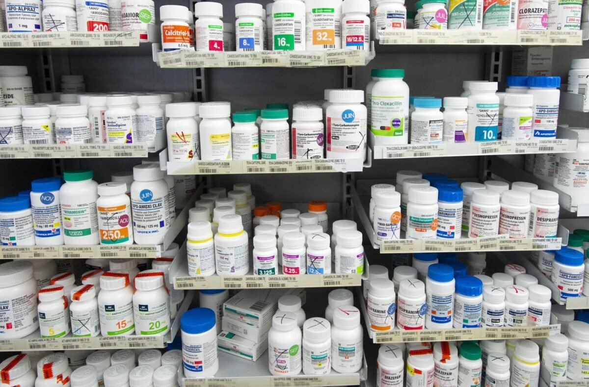 Prescription drugs are seen on shelves at a pharmacy in Montreal, on March 11, 2021. (The Canadian Press/Ryan Remiorz)