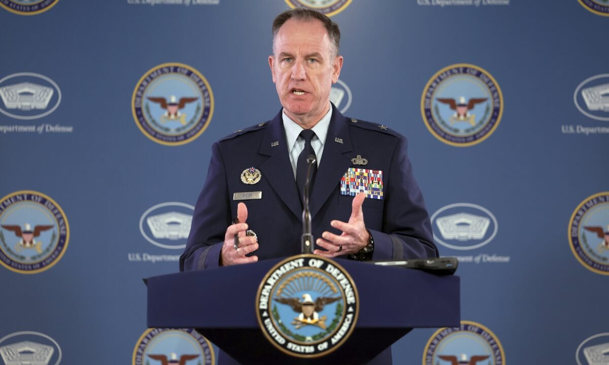 U.S. Department of Defense press secretary Gen. Patrick S. Ryder speaks at a press conference at the Pentagon in Arlington, Virginia, on April 13, 2023. (Kevin Dietsch/Getty Images)