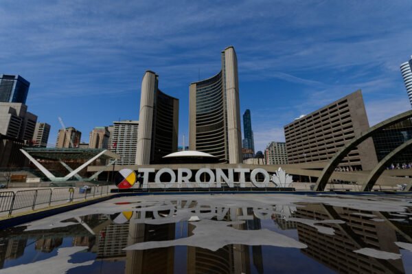 Nathan Phillips Square and Toronto City Hall in Toronto on April 23 2020. (Emma McIntyre/Getty Images)