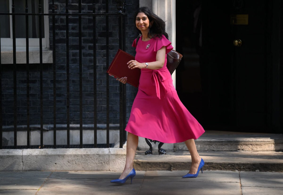 Britain's Home Secretary Suella Braverman leaves 10 Downing Street following a meeting of Cabinet, in London, on June 13, 2023. (Daniel Leal/AFP via Getty Images)
