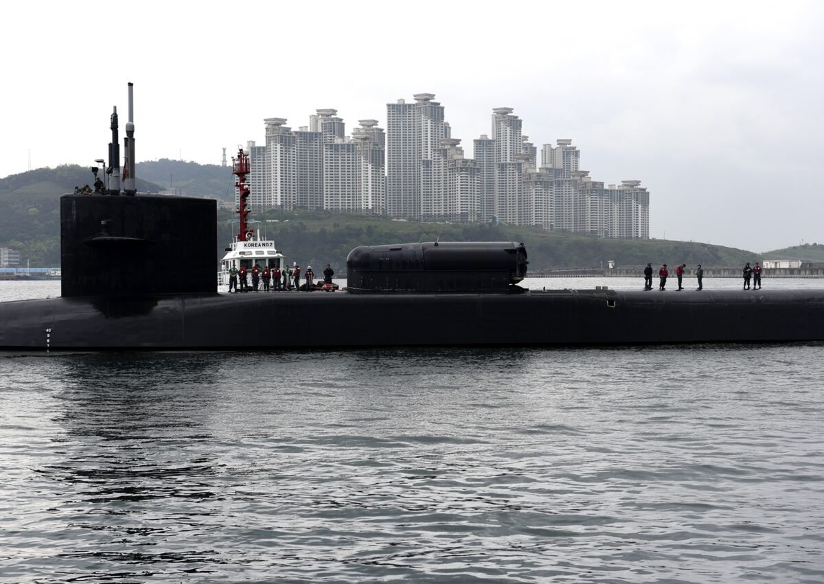 The guided-missile submarine USS Michigan arrives in Busan, South Korea, on April 25, 2017. The USS Michigan is in South Korea for a scheduled port visit while conducting routine patrols throughout the western Pacific. (USN Mass Communication Specialist 2nd Class Jermaine Ralliford via Getty Images)