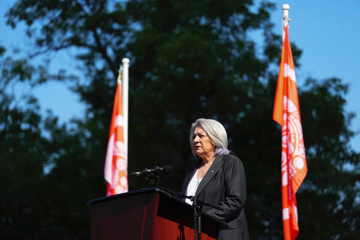 Governor General Mary Simon speaks during the site selection ceremony of the Residential Schools National Monument on Parliament Hill in Ottawa on June 20, 2023. (THE CANADIAN PRESS/Sean Kilpatrick)