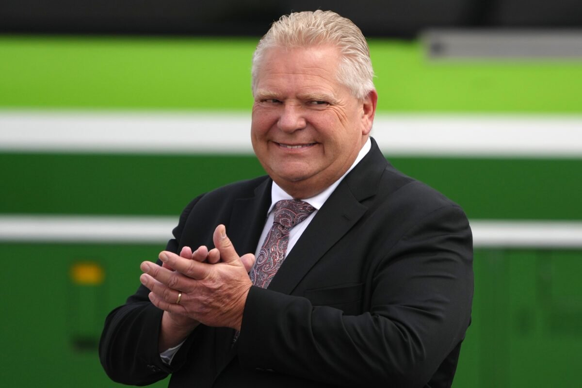 Ontario Premier Doug Ford attends a news conference at Bramalea GO Station, in Brampton, on May 11, 2023. (The Canadian Press/Chris Young)
