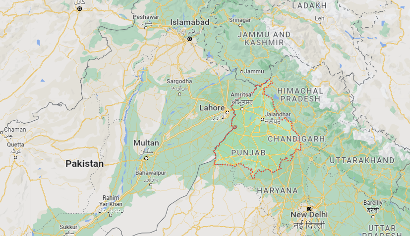 The map shows the location of Panjab Province, Pakistan, on June 26, 2023. (Google Maps/Screenshot via The Epoch Times)
