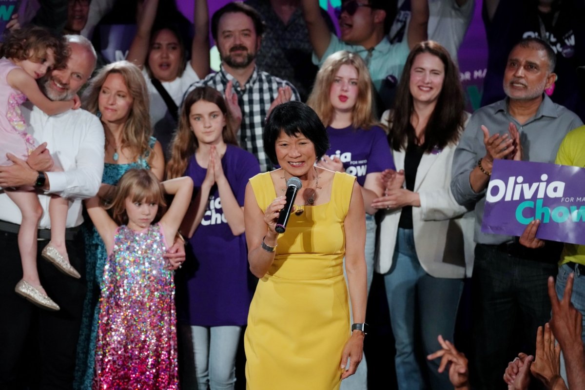 Toronto's newly elected mayor Olivia Chow celebrates her win at an election night event in Toronto on June 26, 2023. (The Canadian Press/Chris Young)