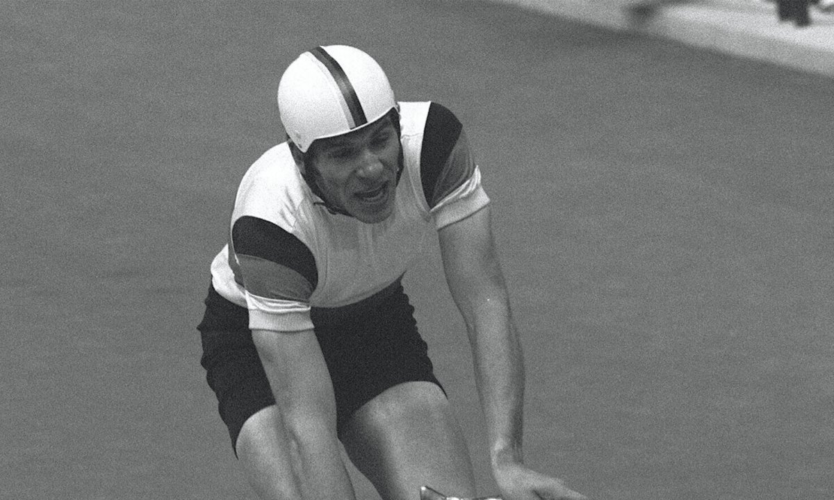 Gregor Braun of West Germany on his way to win the individual 4.000 meter pursuit track cycling gold medal during the Olympics in Montreal on July 22, 1976. (AP Photo)