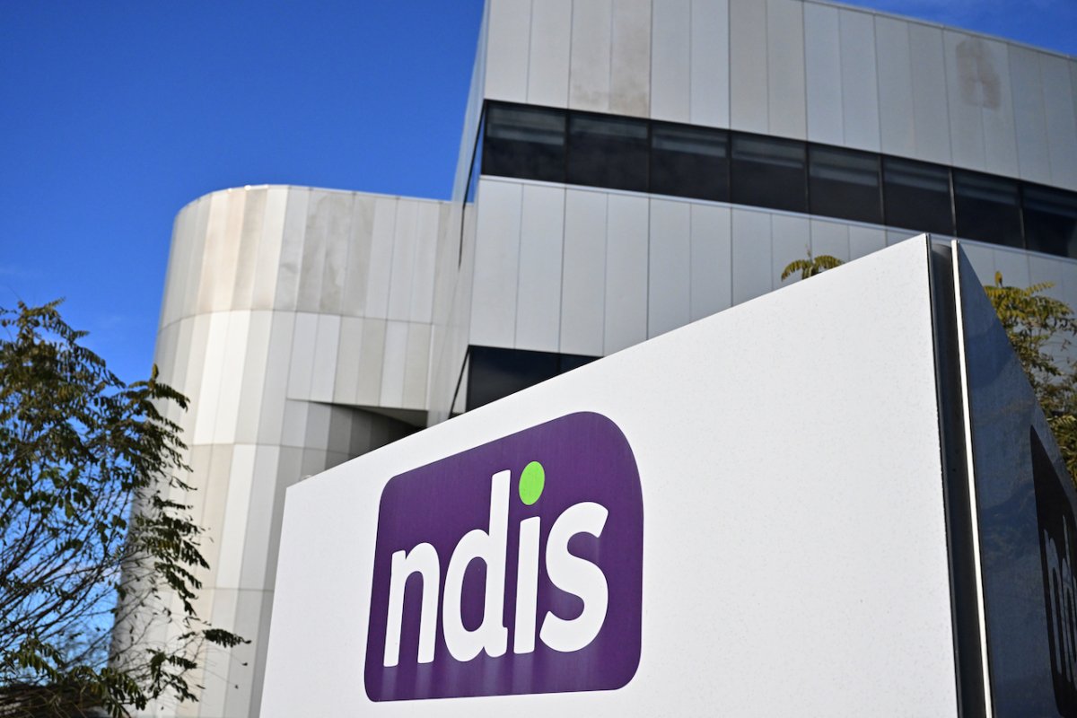The National Disability Insurance Scheme NDIS logo is seen at the head office in Canberra, June 22, 2022. (AAP Image/Mick Tsikas)