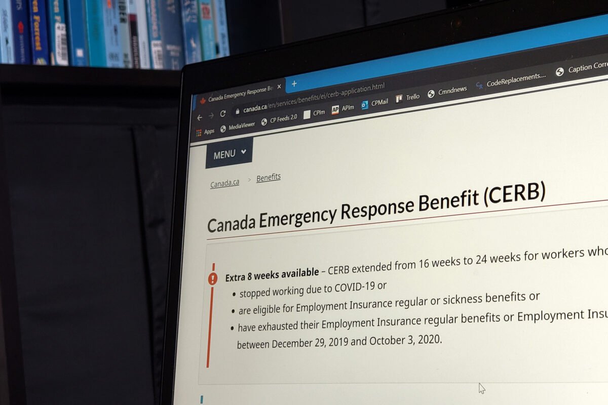 The landing web page for the Canada Emergency Response Benefit is seen in Toronto on Aug. 10, 2020. (THE CANADIAN PRESS/Giordano Ciampini)