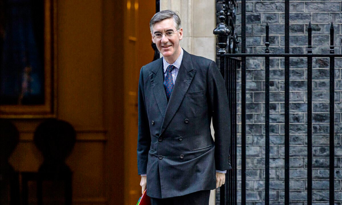 Leader of the House of Commons Jacob Rees-Mogg arrives for a Cabinet Meeting at Downing Street in London on Nov. 16, 2021. (Rob Pinney/Getty Images)