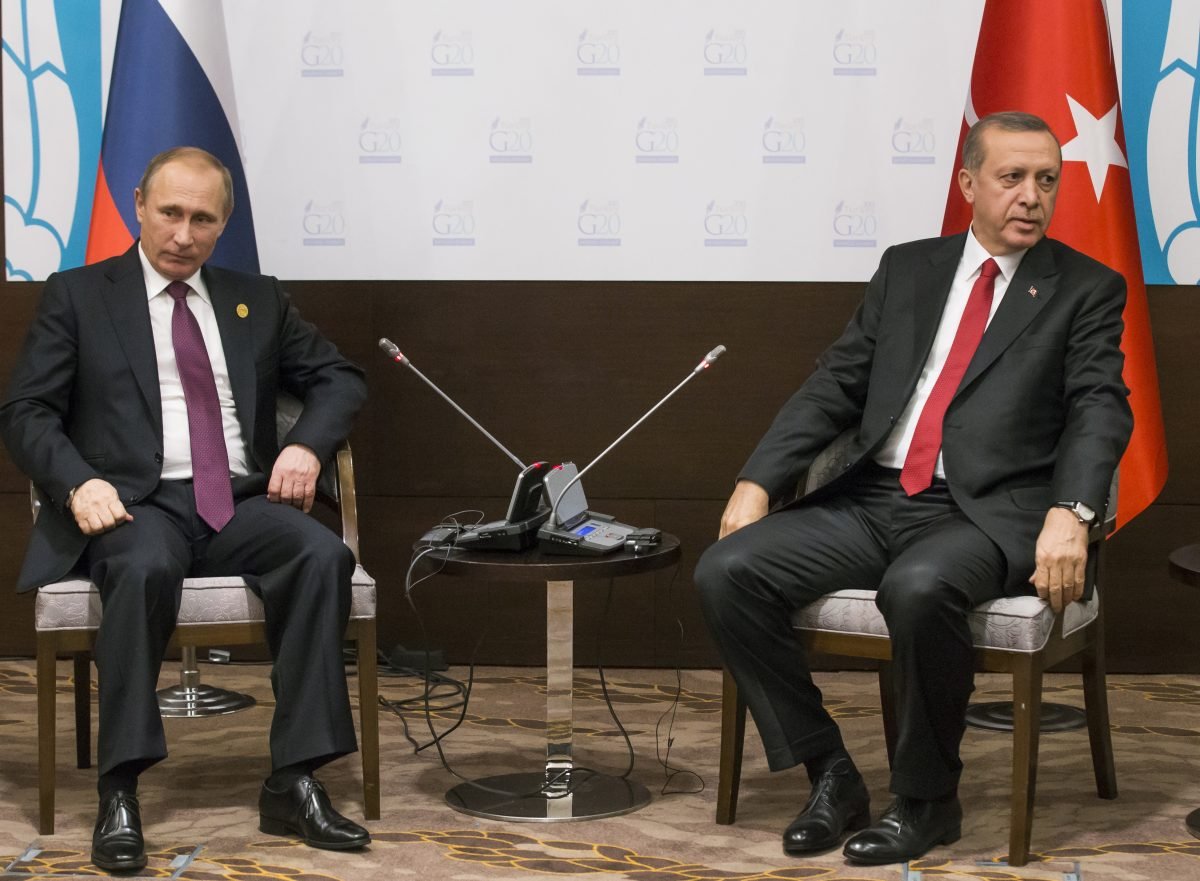 Russian President Vladimir Putin (L) and Turkish President Recep Tayyip Erdogan pose for the media before their talks during the G-20 Summit in Antalya, Turkey, on Nov. 16. (Alexander Zemlianichenko/AP Photo)