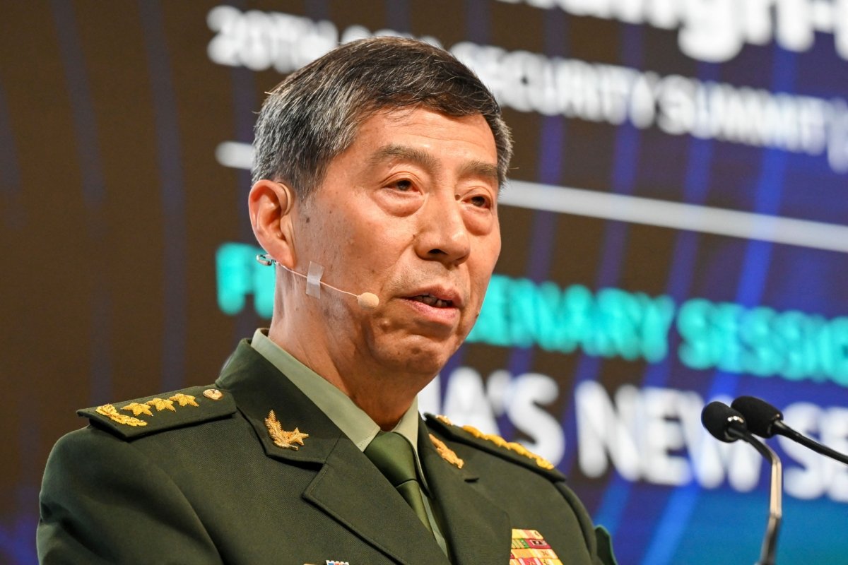 China's Defense Minister Li Shangfu delivers a speech during the 20th Shangri-La Dialogue summit in Singapore on June 4, 2023. (Roslan Rahman/AFP via Getty Images)