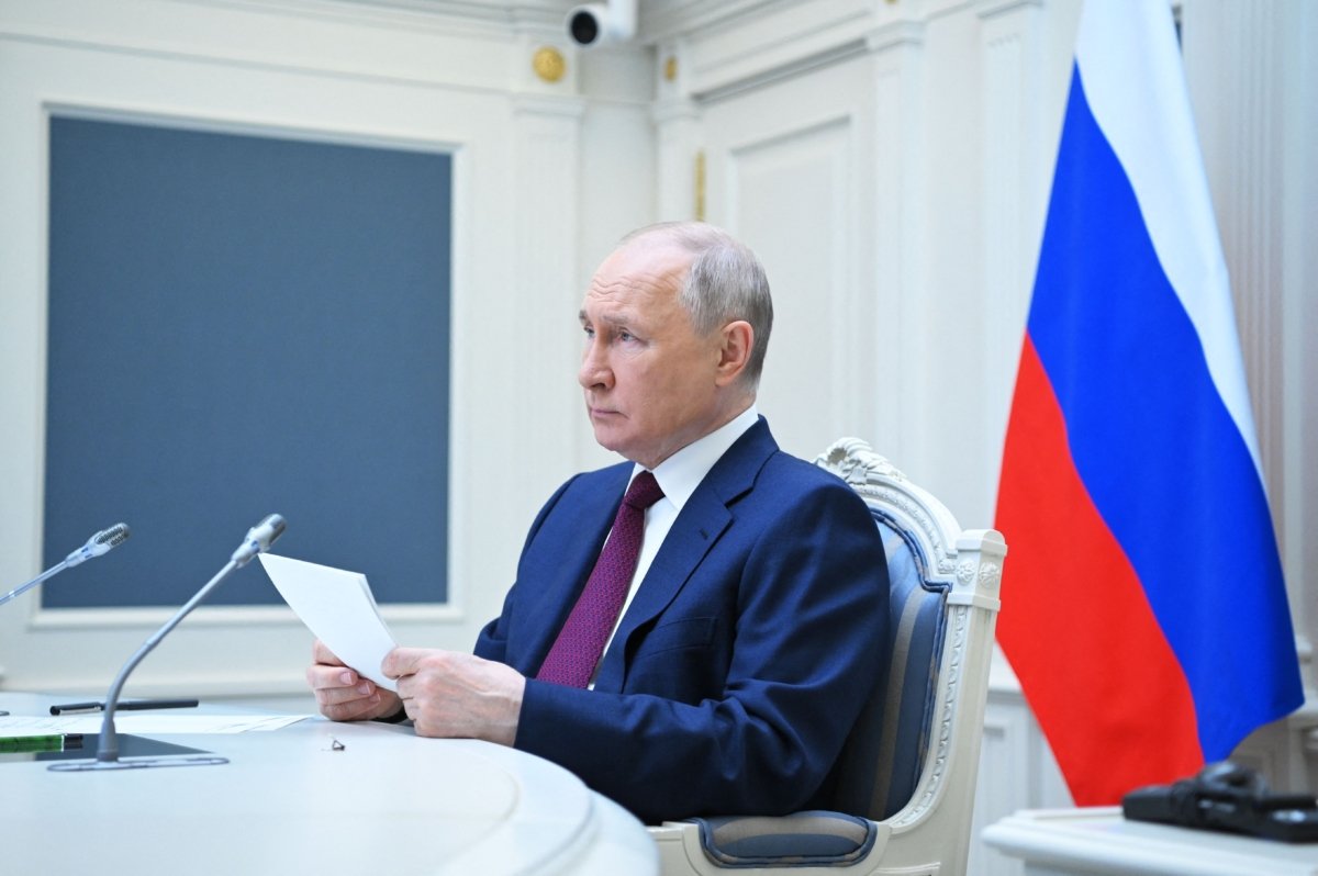 Russian President Vladimir Putin attends a meeting of the Shanghai Cooperation Organization (SCO) Heads of State Council via a video conference at the Kremlin in Moscow on July 4, 2023. (Alexander Kazakov/Sputnik/AFP via Getty Images)