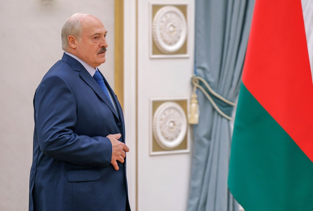 Belarusian President Alexander Lukashenko walks before a press conference in Minsk, Belarus , on July 6, 2023. (Maxim Shemetov/Reuters)