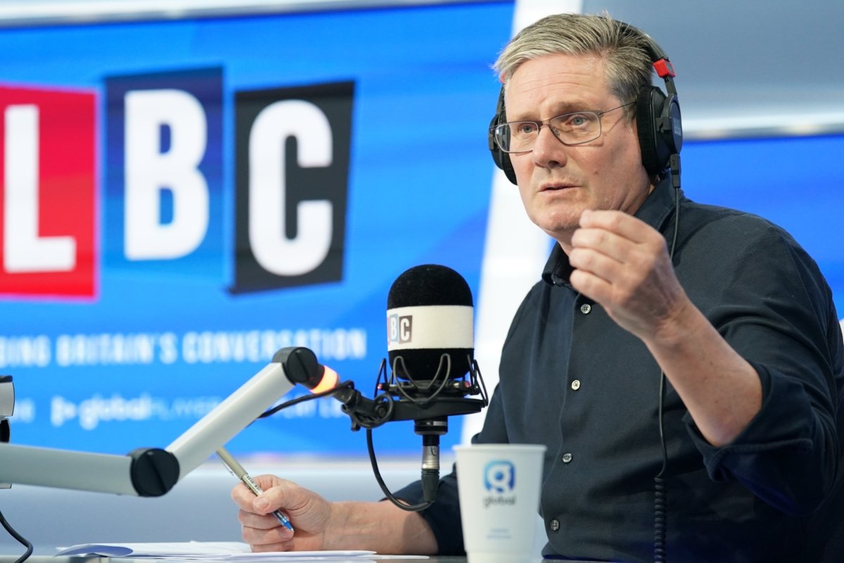 Labour Party leader Sir Keir Starmer takes part in Call Keir, his regular phone-in on LBC's Nick Ferrari at Breakfast show, at the Global Studios, London, on July 7, 2023. (Stefan Rousseau/PA Media)