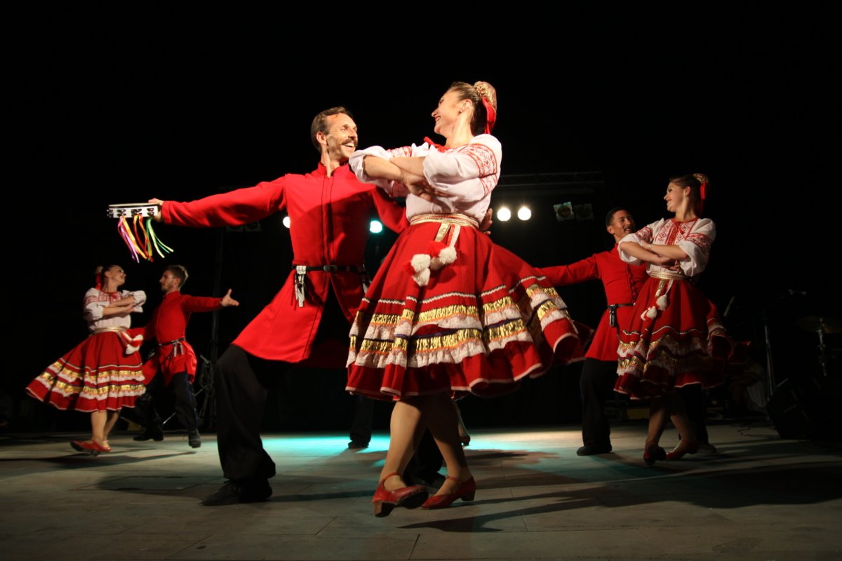 A folklore dancing group from Russia performs during the International Folk Festival Is Pariglias 2012 in Assemini, Sardinia, Italy, on Aug. 1, 2012. (Angyalosi Beata/Shutterstock)