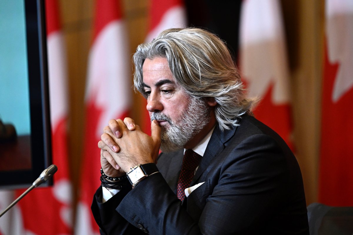 Minister of Canadian Heritage Pablo Rodriguez participates in a news conference on Bill C-18, the Online News Act, in Ottawa, on July 5, 2023. (The Canadian Press/Justin Tang)