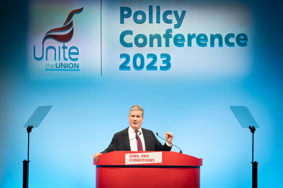 Labour leader Sir Keir Starmer speaks at the Unite Policy Conference at the Brighton Centre in Brighton, on July 13, 2023. (Stefan Rousseau/PA Media)