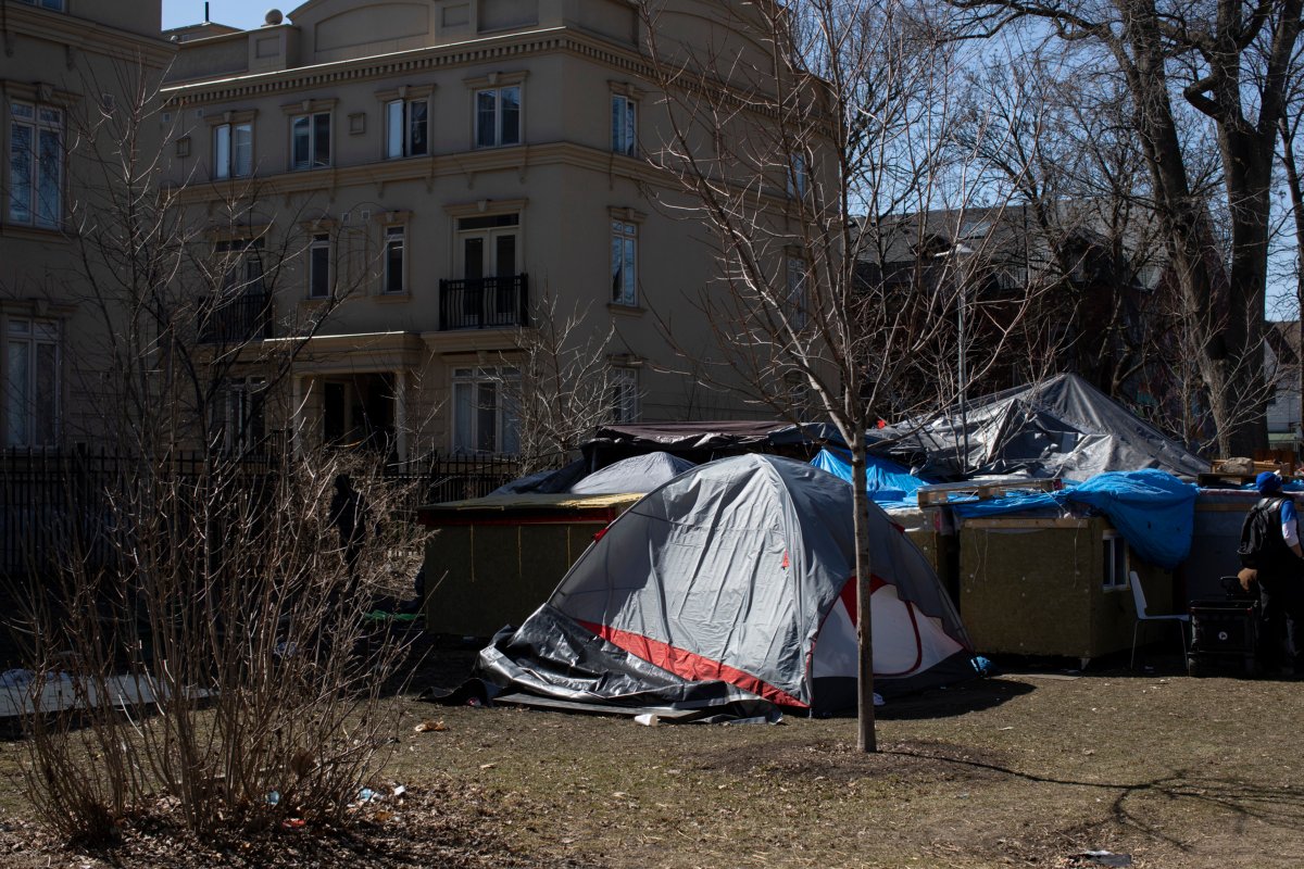A homeless encampment in Toronto's Alexandra Park on March 20, 2021. (The Canadian Press/Chris Young)