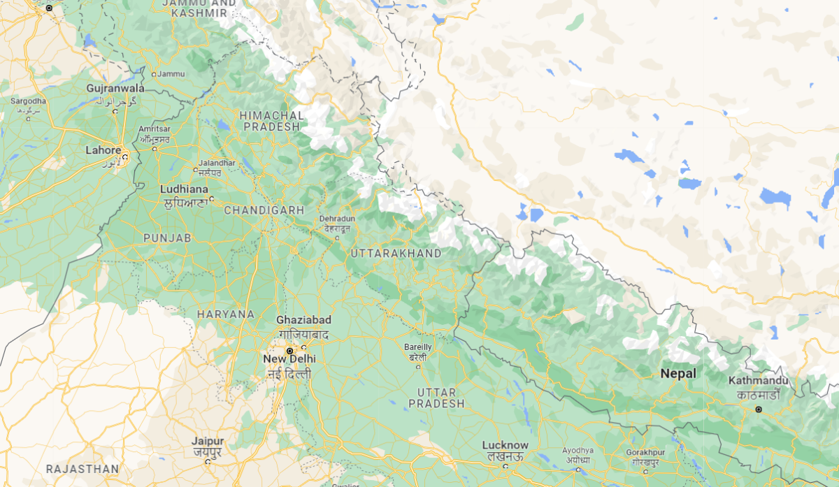 The map shows the location of the north Indian state of Uttarakhand on July 19, 2023. (Google Maps)