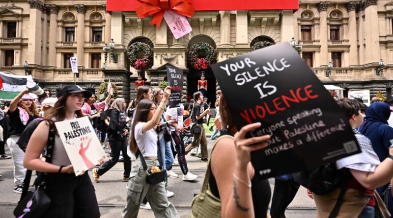 Student activists have put up tents to set up a protest camp site for Palestine at the University of Sydney in Sydney, Australia on May 3, 2024. (Ayush Kumar/AFP via Getty Images)