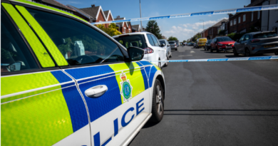 Police on Hart Street where a man has been detained and a knife seized after a number of people were injured in a reported stabbing in Southport, Merseyside, England, on July 29, 2024 (James Speakman/PA)