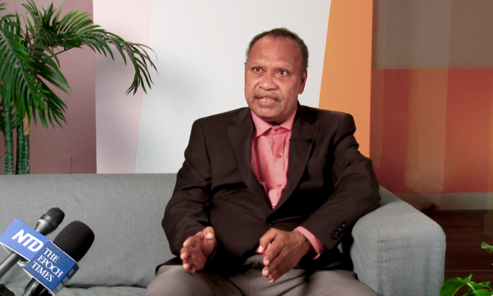 Celsus Talifilu, advisor to Daniel Suidani, the former Premier of Malaita, in Solomon Islands, speaks about Chinese interference in the country during an interview given in Toronto, Canada, on May 29, 2023. (The Epoch Times)