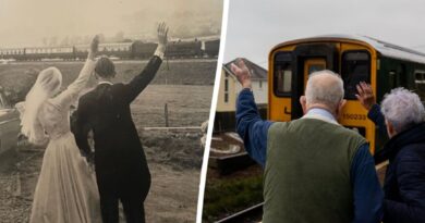 Couple Recreates 65-Year-Old Wedding Photo, Waving at Passing Train